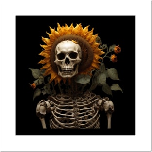 T-shirt sun flower on the skeleton Posters and Art